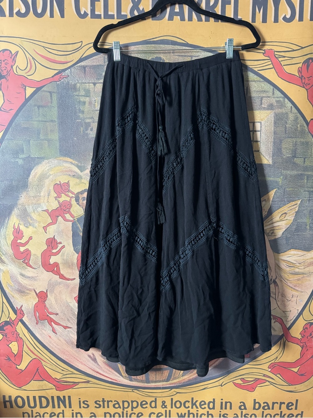 Black Solitaire Whimsigoth Bohemian Maxi Skirt Tassel Tie